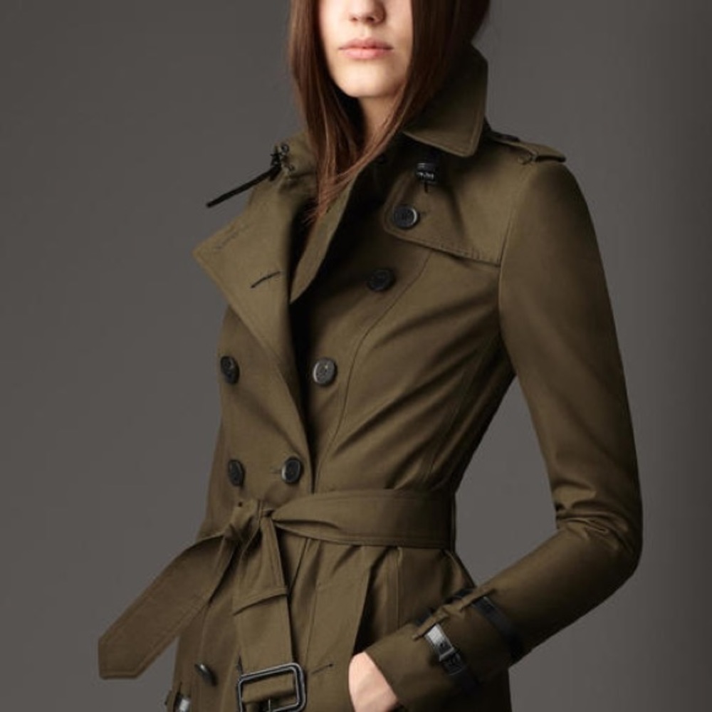 Burberry Mid-length Gabardine Trench w/ Leather